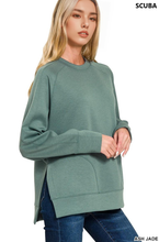 Load image into Gallery viewer, `Scuba Round Neck Pullover With Side Slits Zenana