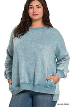 Load image into Gallery viewer, `Plus size Washed Fleece Hi Low Hem Pullover Zenana: HUNTER GREEN-201754 / 3X