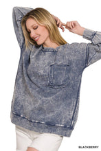 Load image into Gallery viewer, French Terry Acid Wash Raw Edge Pullover W/ Pockets Zenana