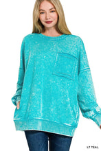 Load image into Gallery viewer, French Terry Acid Wash Raw Edge Pullover W/ Pockets Zenana