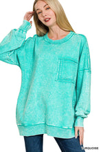 Load image into Gallery viewer, French Terry Acid Wash Raw Edge Pullover W/ Pockets Zenana