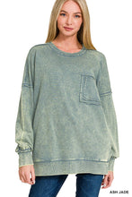 Load image into Gallery viewer, French Terry Acid Wash Raw Edge Pullover W/ Pockets Zenana