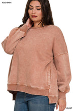 Load image into Gallery viewer, `Plus Acid Wash Fleece Hi Low Hem Pullover With Pockets Zenana