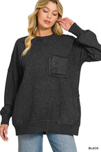 Load image into Gallery viewer, French Terry Acid Wash Raw Edge Pullover W/ Pockets Zenana