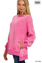 Load image into Gallery viewer, `Plus size Washed Fleece Hi Low Hem Pullover Zenana: +MOCHA-182443 / 2X
