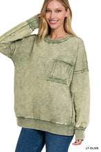 Load image into Gallery viewer, French Terry Acid Wash Raw Edge Pullover W/ Pockets Zenana
