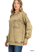 Load image into Gallery viewer, French Terry Acid Wash Raw Edge Pullover W/ Pockets Zenana
