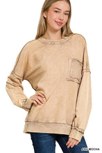 Load image into Gallery viewer, French Terry Acid Wash Raw Edge Pullover W/ Pockets Zenana
