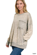 Load image into Gallery viewer, French Terry Acid Wash Raw Edge Pullover W/ Pockets Zenana
