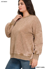 Load image into Gallery viewer, `Plus size Washed Fleece Hi Low Hem Pullover Zenana: +MOCHA-182443 / 1X

