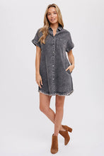 Load image into Gallery viewer, Frayed Denim Dress-Washed Black
