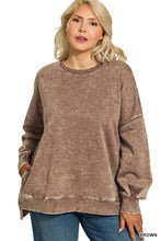Load image into Gallery viewer, `Plus size Washed Fleece Hi Low Hem Pullover Zenana: +MOCHA-182443 / 1X
