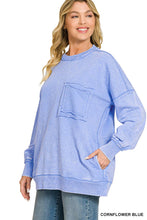 Load image into Gallery viewer, French Terry Acid Wash Raw Edge Pullover W/ Pockets Zenana
