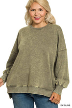 Load image into Gallery viewer, `Plus size Washed Fleece Hi Low Hem Pullover Zenana: HUNTER GREEN-201754 / 1X
