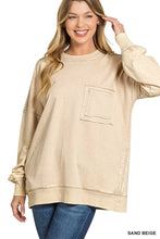 Load image into Gallery viewer, French Terry Acid Wash Raw Edge Pullover W/ Pockets Zenana

