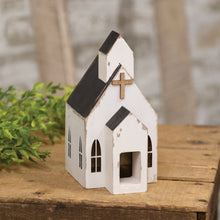 Load image into Gallery viewer, Distressed White Wooden Church Sitter
