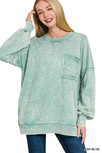 Load image into Gallery viewer, French Terry Acid Wash Raw Edge Pullover W/ Pockets Zenana
