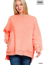Load image into Gallery viewer, `Plus size Washed Fleece Hi Low Hem Pullover Zenana: +MOCHA-182443 / 3X
