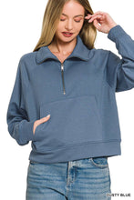Load image into Gallery viewer, Scuba Half Zip Pullover With Kangaroo Pocket Zenana
