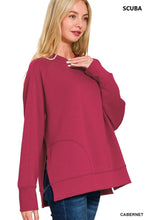 Load image into Gallery viewer, `Scuba Round Neck Pullover With Side Slits Zenana
