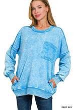 Load image into Gallery viewer, French Terry Acid Wash Raw Edge Pullover W/ Pockets Zenana
