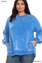 Load image into Gallery viewer, `Plus size Washed Fleece Hi Low Hem Pullover Zenana: HUNTER GREEN-201754 / 2X
