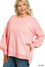 Load image into Gallery viewer, `Plus size Washed Fleece Hi Low Hem Pullover Zenana: HUNTER GREEN-201754 / 1X
