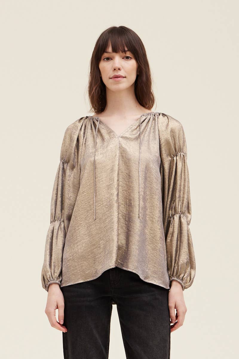 Let's Toast-Shine Blouse-Gold Cloud