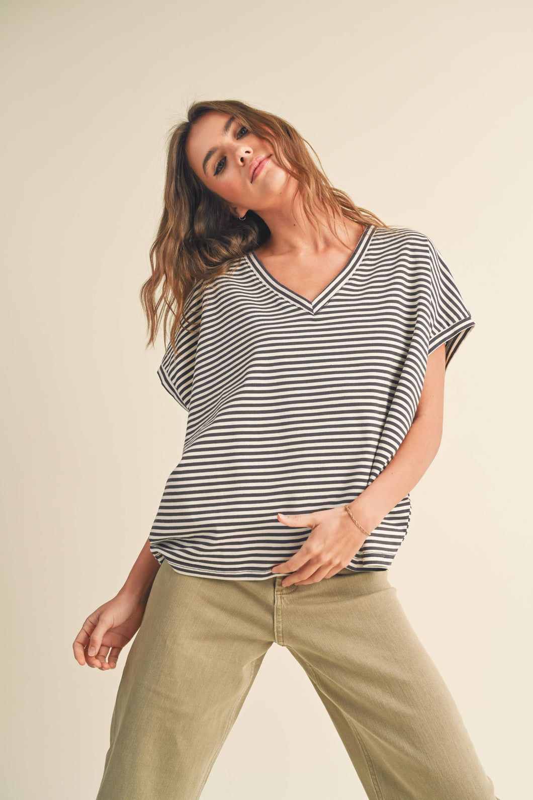 Striped Top-Charcoal