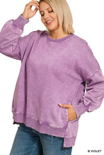 Load image into Gallery viewer, `Plus Acid Wash Fleece Hi Low Hem Pullover With Pockets Zenana

