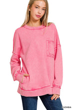 Load image into Gallery viewer, French Terry Acid Wash Raw Edge Pullover W/ Pockets Zenana
