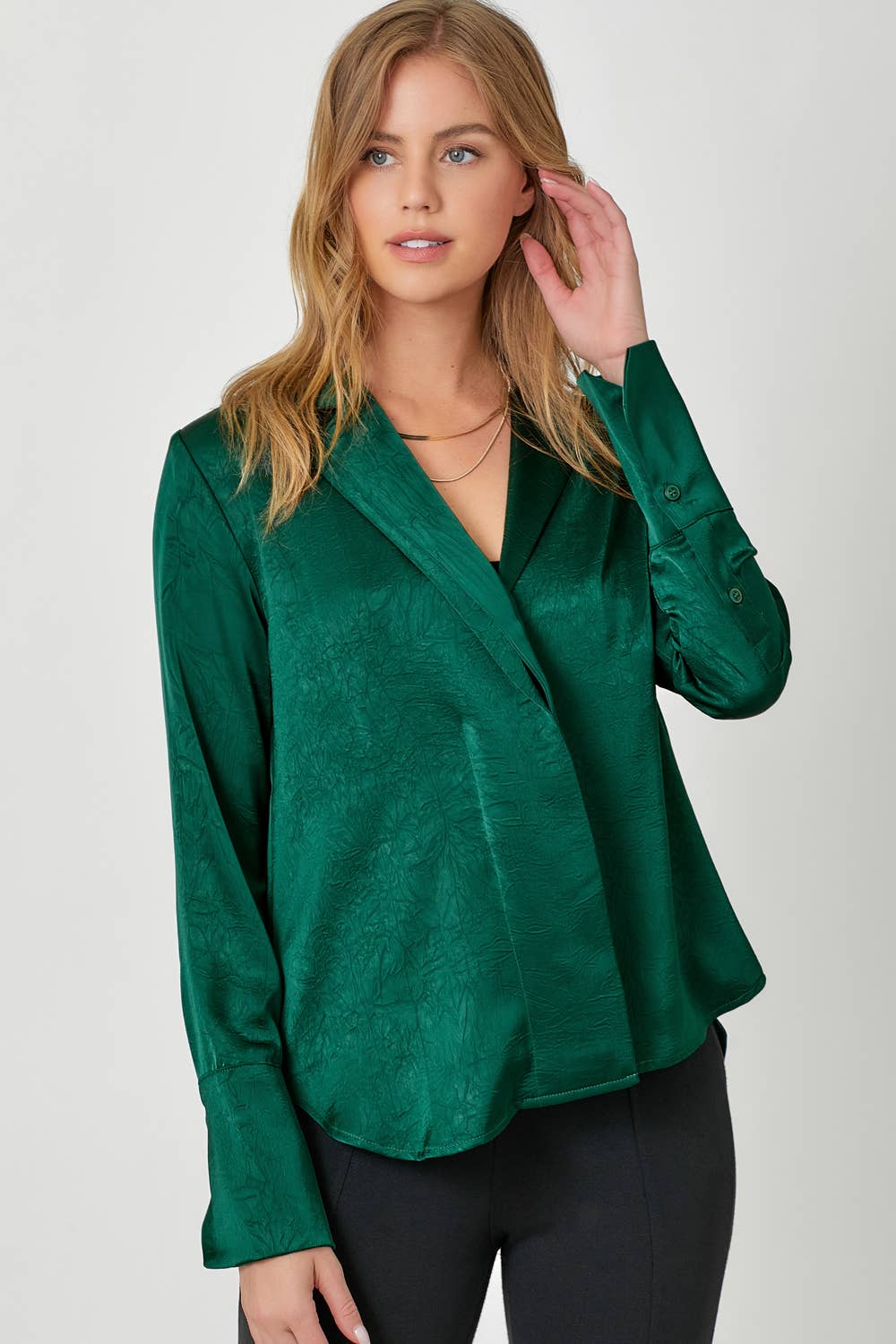 French Cuff Blouse-Sapphire Green