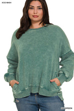 Load image into Gallery viewer, `Plus size Washed Fleece Hi Low Hem Pullover Zenana: +MOCHA-182443 / 1X
