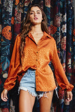 Load image into Gallery viewer, Leopard Satin Blouse-Rust
