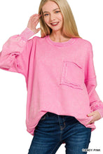 Load image into Gallery viewer, French Terry Acid Wash Raw Edge Pullover W/ Pockets Zenana
