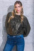 Load image into Gallery viewer, Holiday Glam-Sequin Blouse-Black
