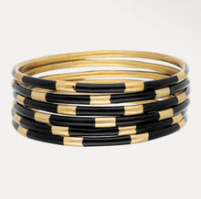 Load image into Gallery viewer, Black/Gold Veda Bangles - Set of 6
