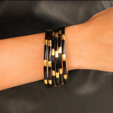 Load image into Gallery viewer, Black/Gold Veda Bangles - Set of 6
