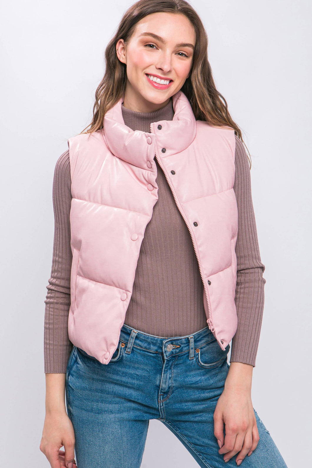 Faux Leather Vest-Pink