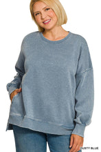 Load image into Gallery viewer, `Plus size Washed Fleece Hi Low Hem Pullover Zenana: +MOCHA-182443 / 1X
