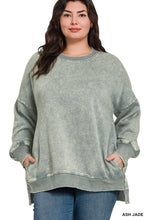 Load image into Gallery viewer, `Plus size Washed Fleece Hi Low Hem Pullover Zenana: HUNTER GREEN-201754 / 2X
