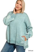 Load image into Gallery viewer, `Plus size Washed Fleece Hi Low Hem Pullover Zenana: +MOCHA-182443 / 1X
