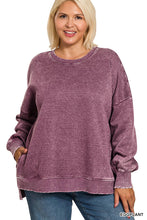 Load image into Gallery viewer, `Plus size Washed Fleece Hi Low Hem Pullover Zenana: +MOCHA-182443 / 2X
