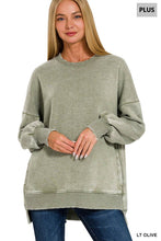 Load image into Gallery viewer, `Plus size Washed Fleece Hi Low Hem Pullover Zenana: +MOCHA-182443 / 2X
