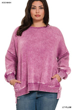 Load image into Gallery viewer, `Plus size Washed Fleece Hi Low Hem Pullover Zenana: HUNTER GREEN-201754 / 3X
