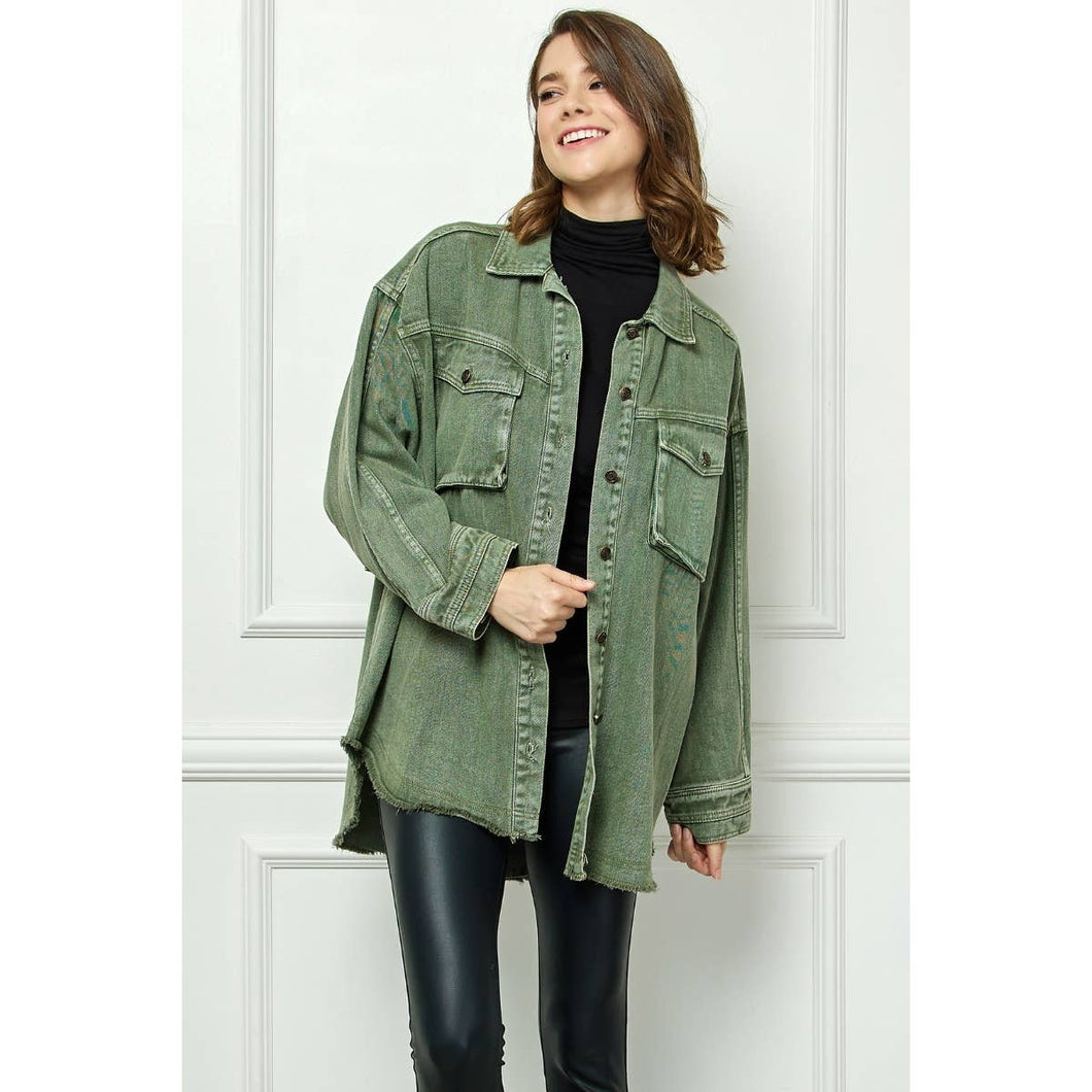 Denim Overshirt Jacket- Olive