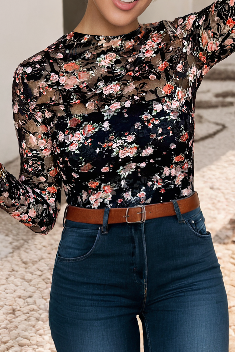 Floral Mesh Sheer Top