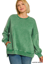 Load image into Gallery viewer, `Plus size Washed Fleece Hi Low Hem Pullover Zenana: HUNTER GREEN-201754 / 1X
