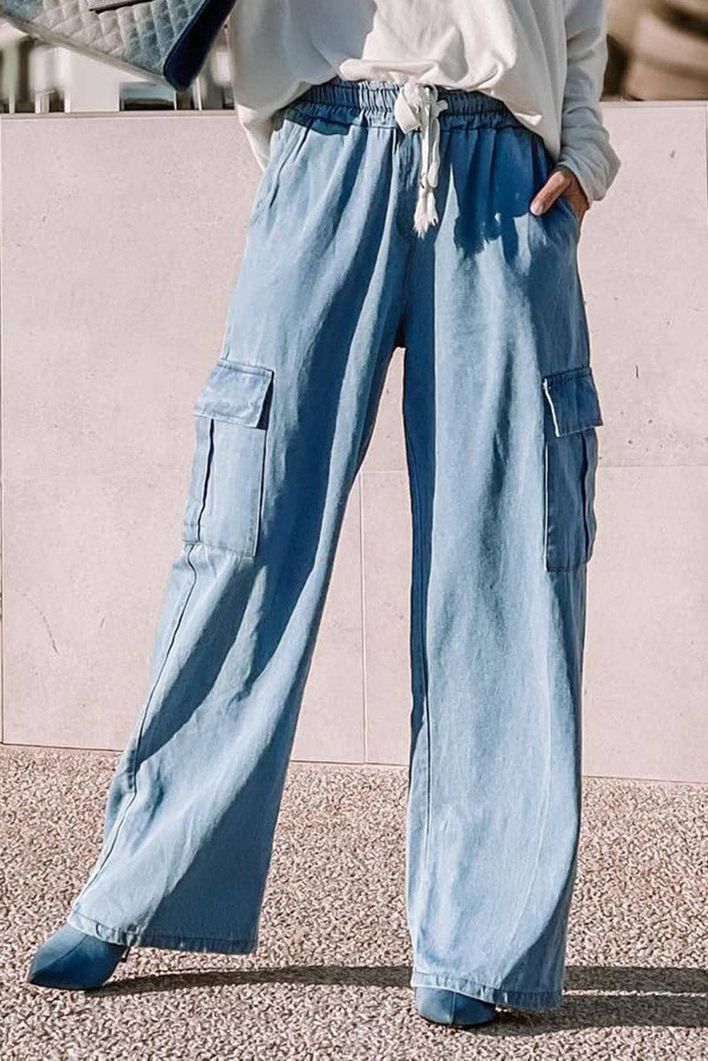 Drawstring High Waist Jeans