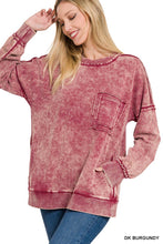 Load image into Gallery viewer, French Terry Acid Wash Raw Edge Pullover W/ Pockets Zenana
